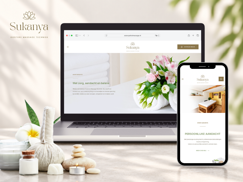 The Sukanya Thai Massage website shown on a laptop